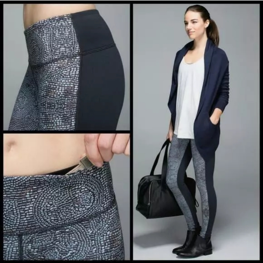 Lululemon Grey And Black Color Block Pattern Leggings Womens Size 8